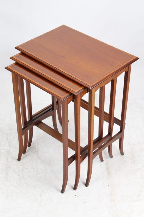 fig 1. Tall Edwardian Inlaid Mahogany Nest of 3 Tables