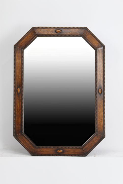 Large Art Deco Oak Octagonal Mirror