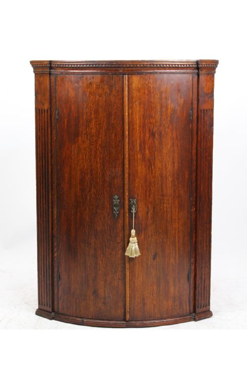 Antique Georgian Oak Bow Front Corner Cupboard