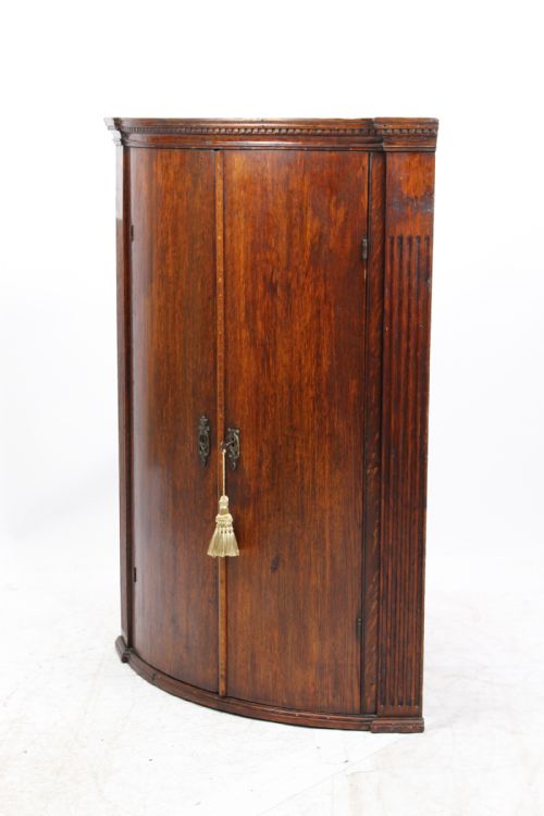 fig 1. Antique Georgian Oak Bow Front Corner Cupboard