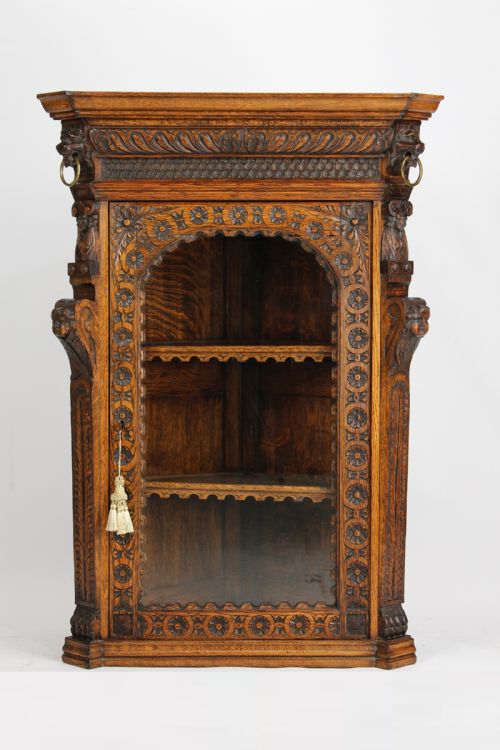 fig 1. Victorian Gothic Revival Oak Corner Cupboard