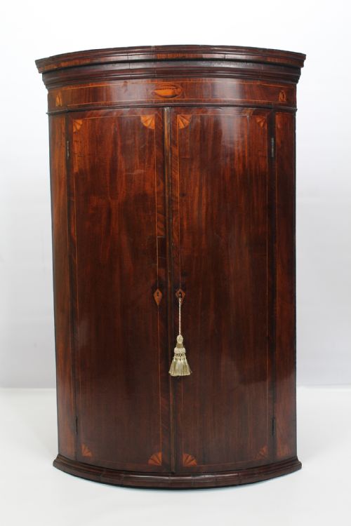 Georgian Mahogany Bow Front Corner Cupboard