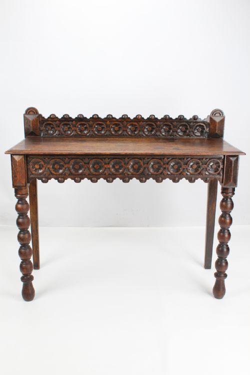 Antique Victorian Gothic Oak Hall Table