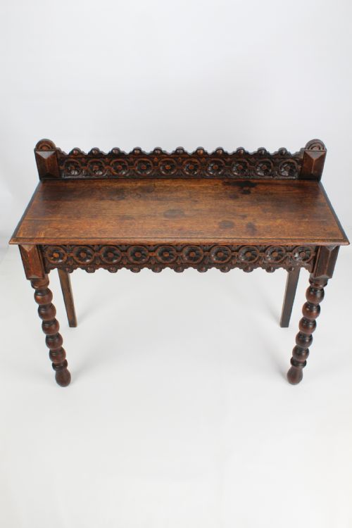 fig 1. Antique Victorian Gothic Oak Hall Table