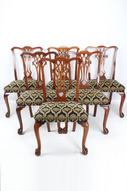Set 6 Antique Edwardian Mahogany Chippendale Chairs