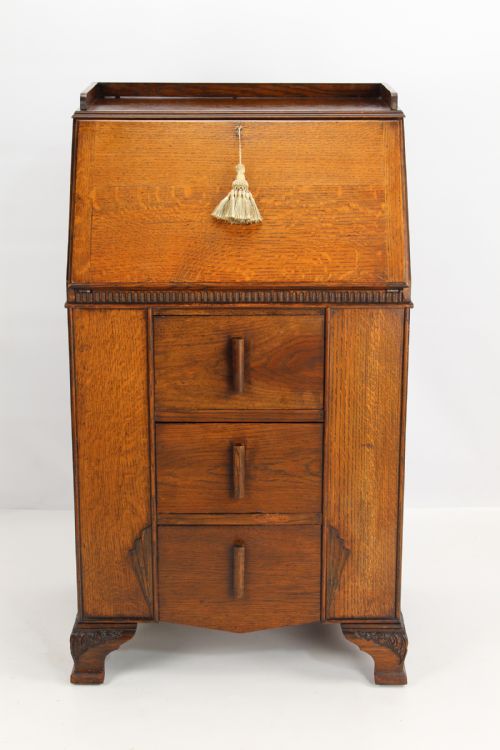 fig 1. Art Deco Oak Bureau Desk with Bookcase Sides 