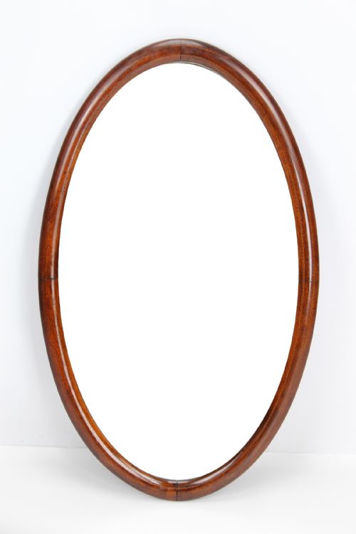 Edwardian Mahogany & Inlaid Oval Mirror Overmantle