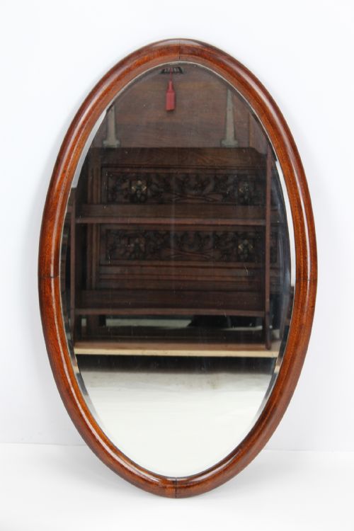 fig 1. Edwardian Mahogany & Inlaid Oval Mirror Overmantle