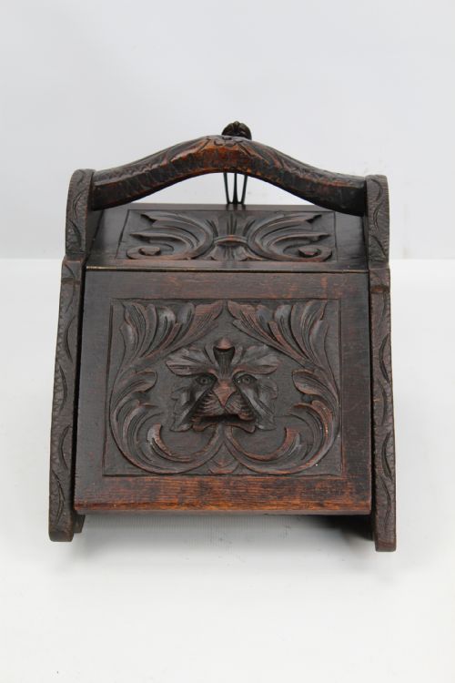 Victorian Gothic Revival Oak Coal Scuttle