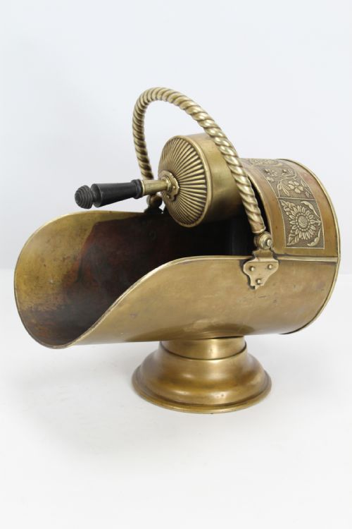 Victorian Brass Helmet Coal Scuttle and Shovel