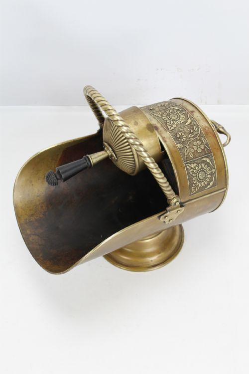 fig 1. Victorian Brass Helmet Coal Scuttle and Shovel