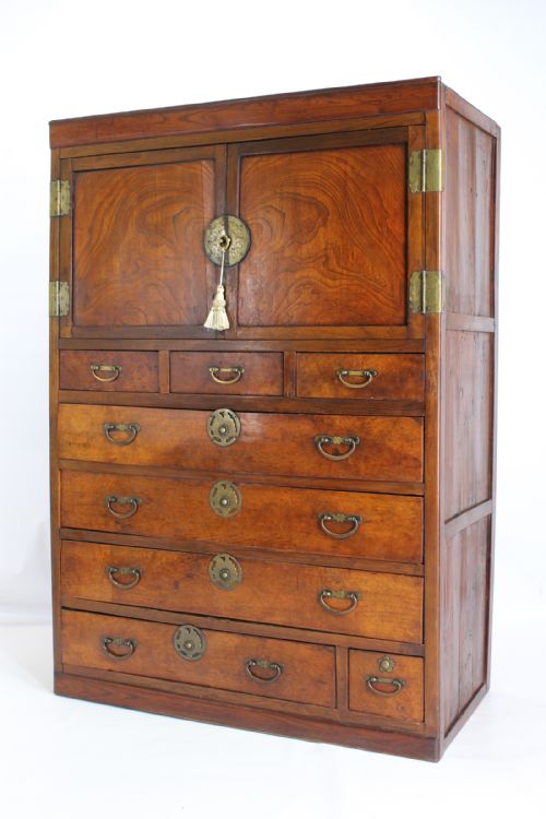 Antique Japanese Elm Tansu Chest of Drawers