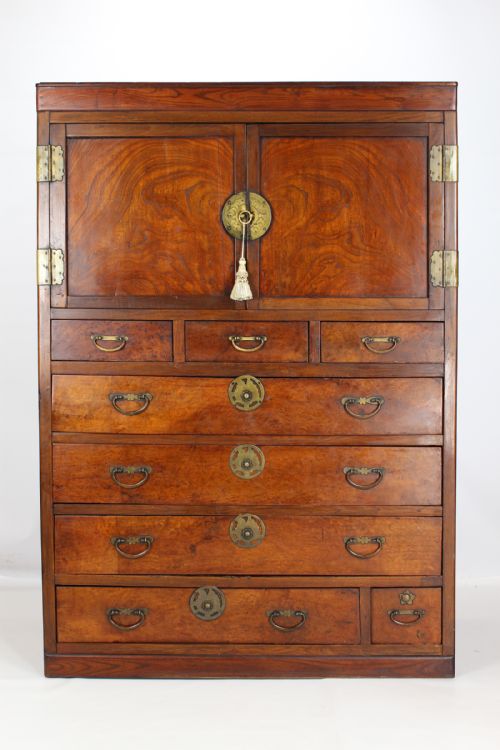 fig 1. Antique Japanese Elm Tansu Chest of Drawers