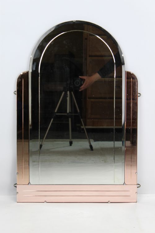 Art Deco Peach Glass Overmantle Mirror