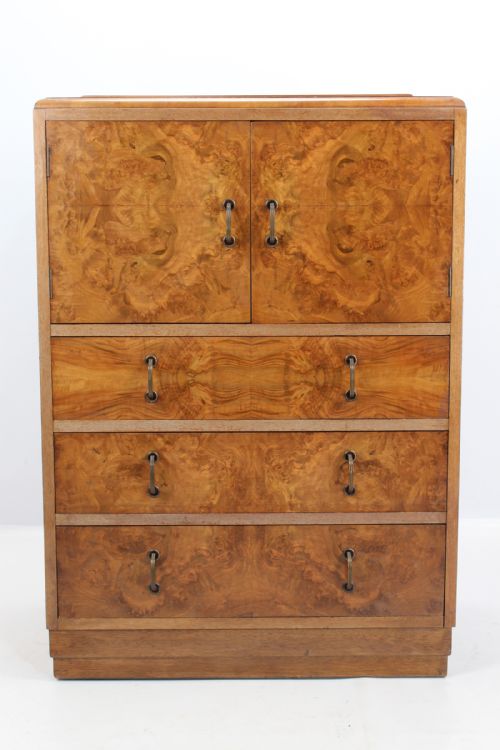 Art Deco Burr Walnut Tallboy Chest Drawers