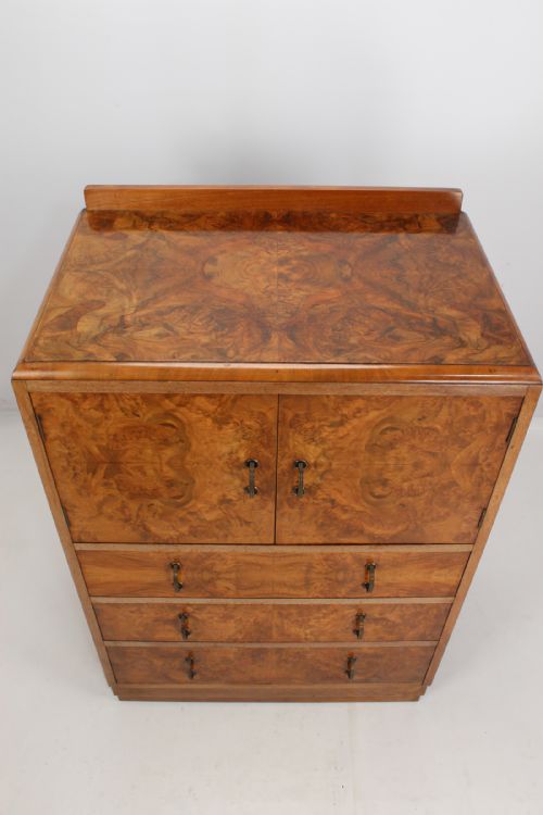 fig 1. Art Deco Burr Walnut Tallboy Chest Drawers