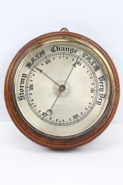 Victorian Oak Circular Aneroid Barometer