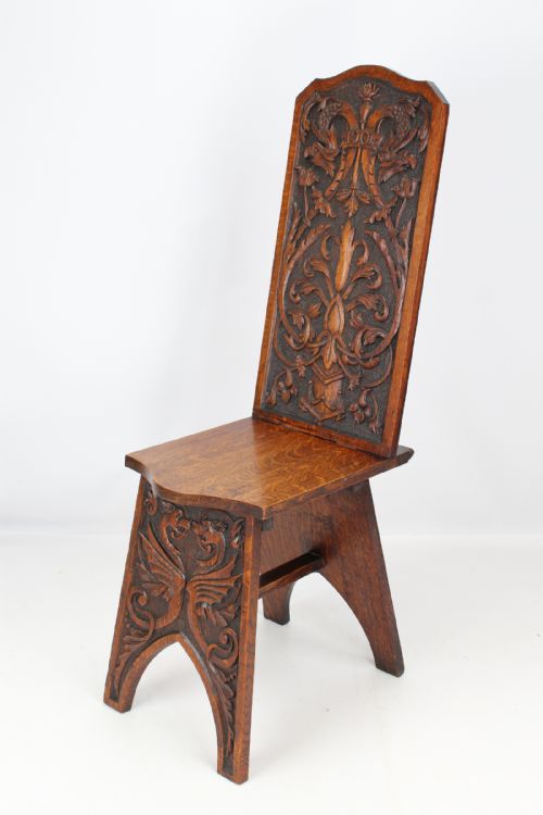 Edwardian Arts & Crafts Oak Hall Chair Dated 1904