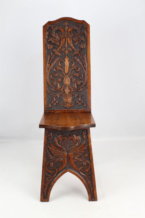 fig 1. Edwardian Arts & Crafts Oak Hall Chair Dated 1904