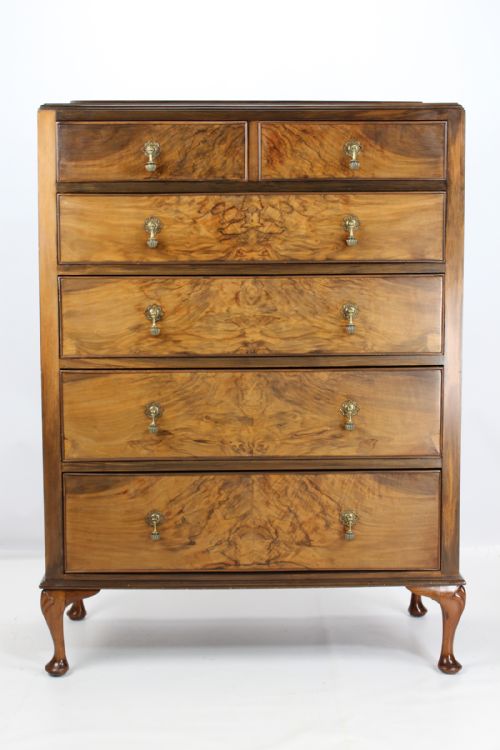Tall Art Deco Walnut Chest of Drawers