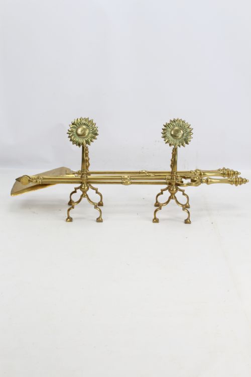 fig 1. Victorian Arts & Crafts Fire Dogs & Set of Fire Irons