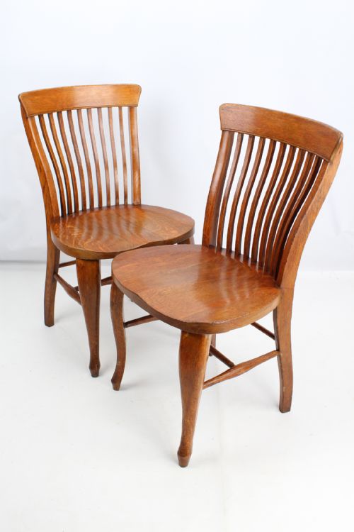 fig 1. Pair of Edwardian Oak Desk Chairs Kitchen Chairs