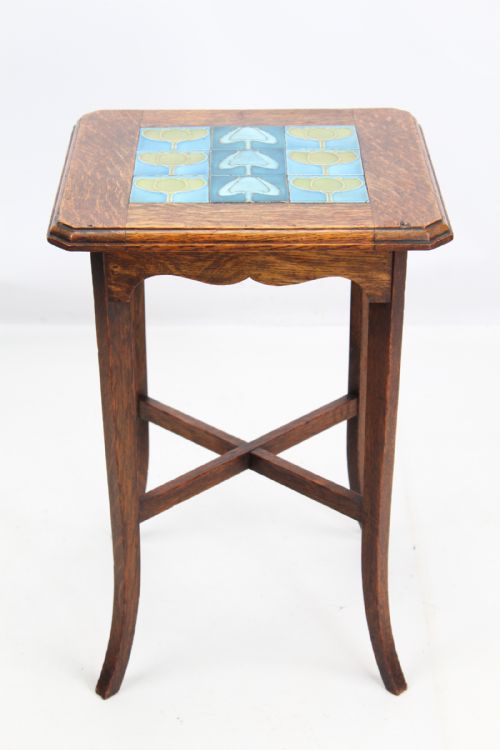 fig 1. Edwardian Arts & Crafts Oak Tile Top Coffee Table