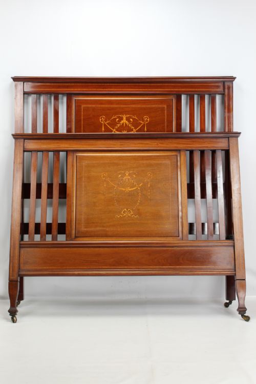 Edwardian Inlaid Mahogany Double Bed Bedstead