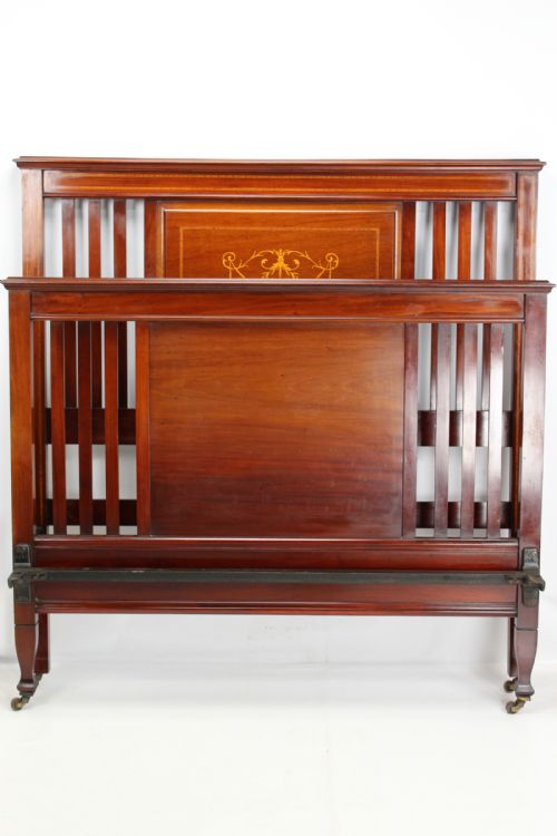 fig 1. Edwardian Inlaid Mahogany Double Bed Bedstead