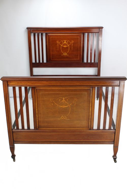 fig 2. Edwardian Inlaid Mahogany Double Bed Bedstead
