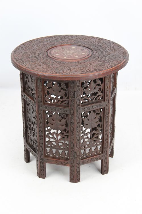 Antique Moorish Folding Coffee Table with Brass Inlay