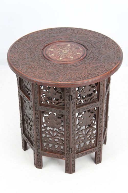 fig 1. Antique Moorish Folding Coffee Table with Brass Inlay