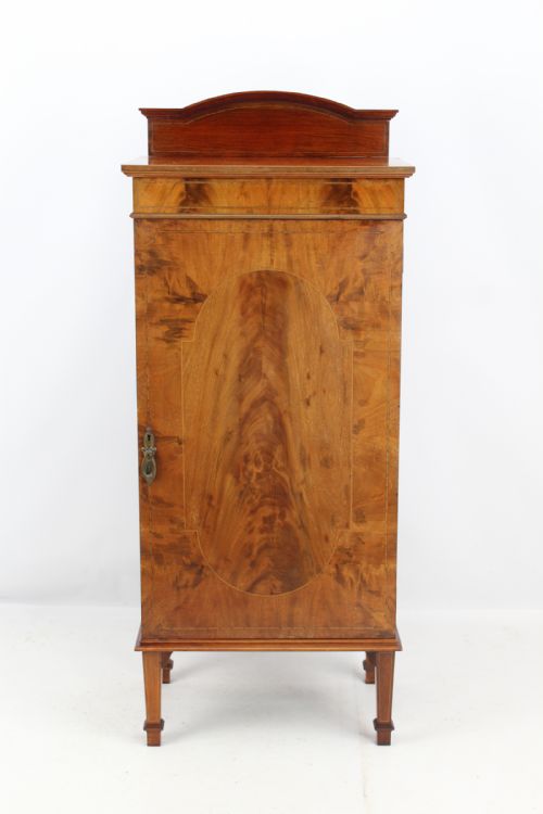 Tall Edwardian Inlaid Mahogany Music Cabinet