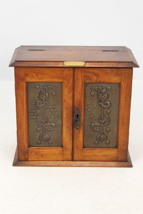 Small Edwardian Arts & Crafts Walnut Cabinet Dated 1910