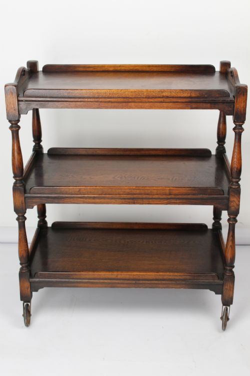 fig 1. Tray Top Oak Tea Trolley