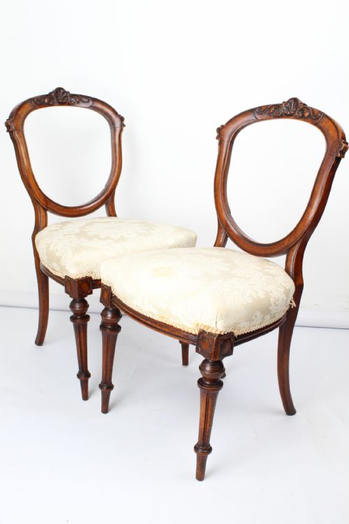 Pair Victorian Walnut Balloon Back Chairs