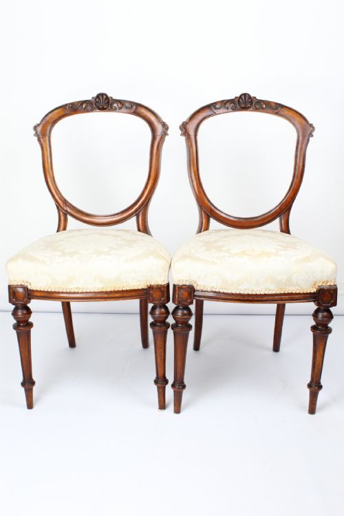 fig 1. Pair Victorian Walnut Balloon Back Chairs