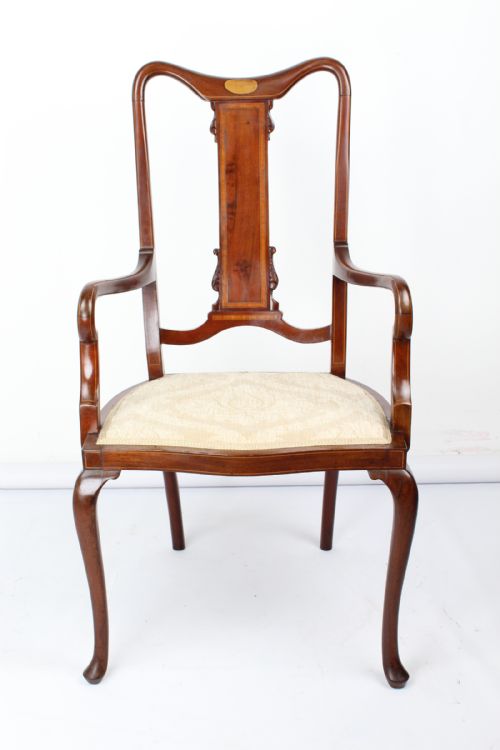 Edwardian Mahogany & Inlaid Open Armchair
