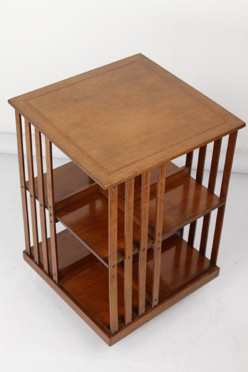 Small Sized Edwardian Mahogany Inlaid Revolving Bookcase