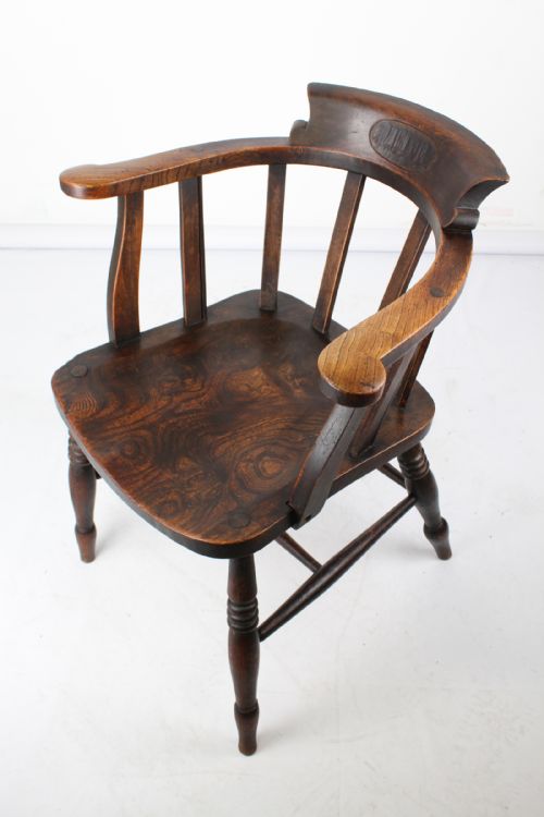 fig 1. Victorian Elm Captains Desk Chair Smokers Bow Armchair