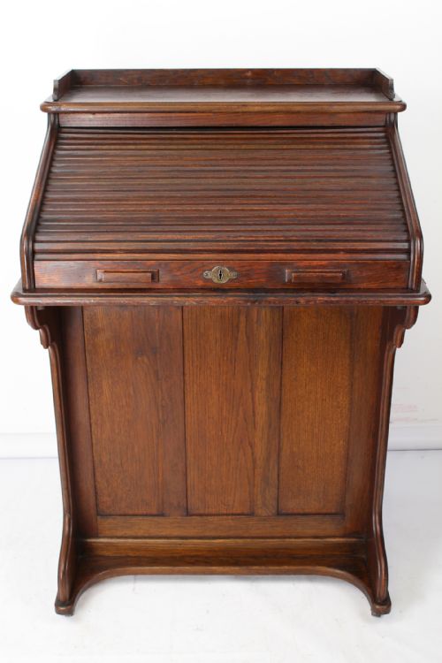 fig 1. Edwardian Oak Roll Top Davenport Desk Bureua by Lebus