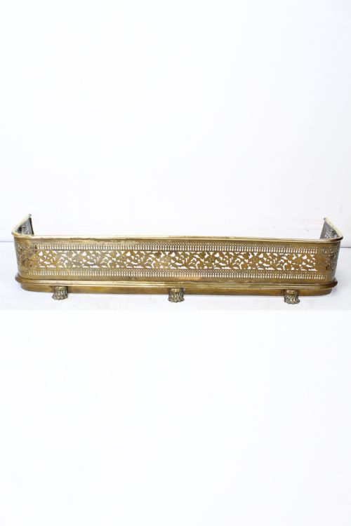4ft Victorian Pierced Brass Fire Fender with Lions Paw Feet