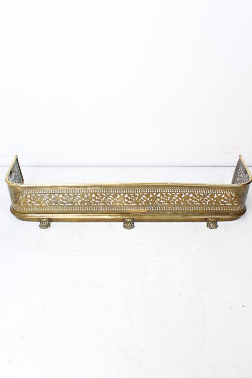 fig 1. 4FT Victorian Pierced Brass Fire Fender with Lions Paw Feet