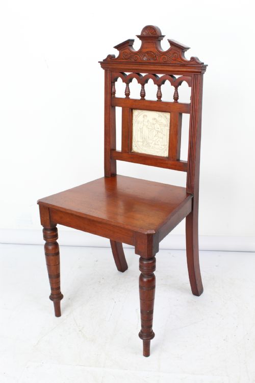 Late Victorian Walnut Minton Tile Back Hall Chair