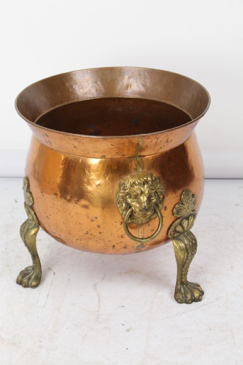 Copper Log Bin with Lions Paw Feet