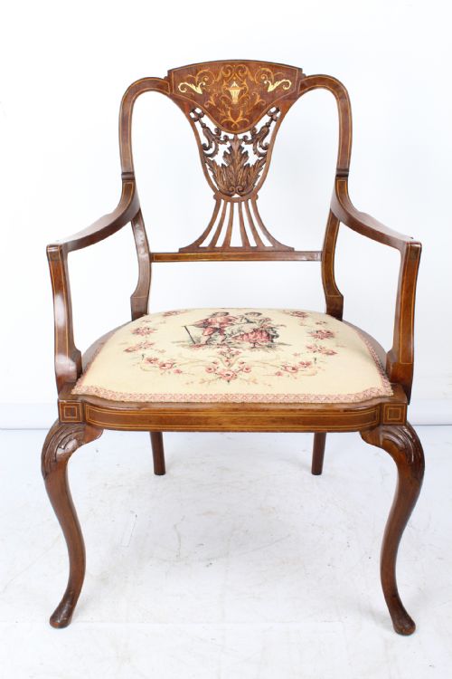 Edwardian Inlaid Mahogany Open Armchair