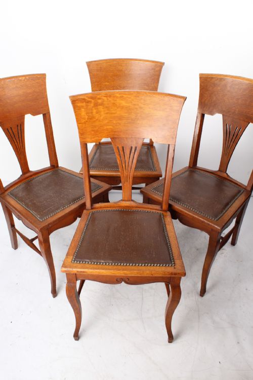 fig 1. Set 4 Edwardian Arts & Crafts Oak Dining Chairs