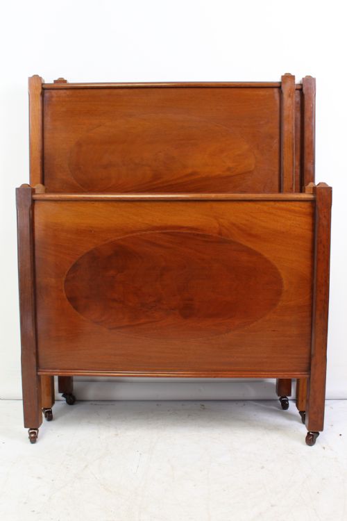 Pair Edwardian Mahogany & Inlaid Single Beds