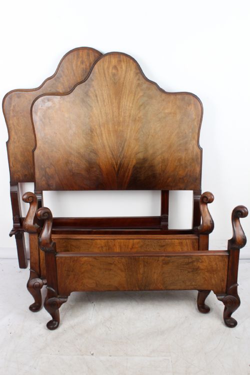 Pair Edwardian Queen Anne Revival Mahogany Single Beds