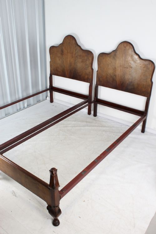 fig 2. Pair Edwardian Queen Anne Revival Mahogany Single Beds